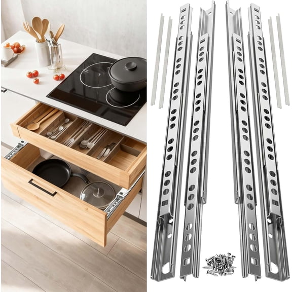 Thin Drawer Slides 10 Inch, 2-Way Slide Track Rail - Low Profile Metal Ball Bearing Drawer Slides, for Kitchen Cabinet, Dresser & DIY Furniture - 0.7 inch Wide (4 PCS)