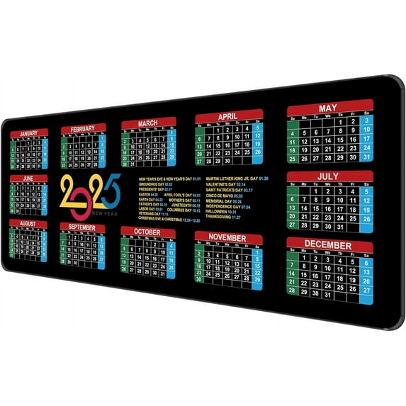 Thin Extended Gaming Mouse Pad (31.5 * 11.8 * 0.08 inch) with Stitched Edges Large Mousepad Long XXL Keyboard and Mouse pad Desk Mat for Gaming Office & Home - 2025 Calendar Holidays