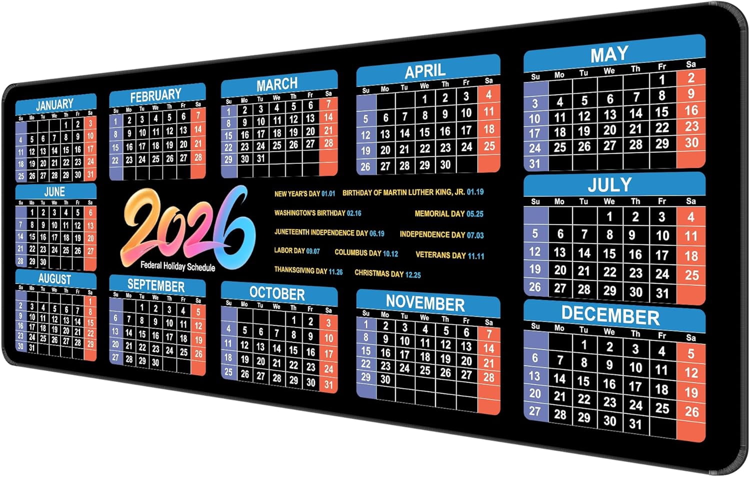 Thin Extended Gaming Mouse Pad （31.5 * 11.8 * 0.08 inch） with Stitched Edges Large Mousepad Long XXL Keyboard and Mouse pad Desk Mat for Gaming Office & Home - 2026 Calendar Holiday Schedule
