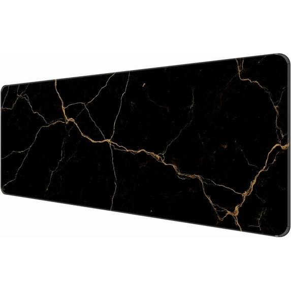 Thin Extended Gaming Mouse Pad (31.5 * 11.8 * 0.08 inch) with Stitched Edges Large Mousepad Long XXL Keyboard and Mouse pad Desk Mat for Gaming Office & Home - Black Gold Marble