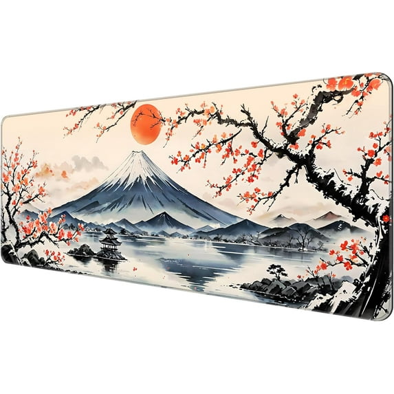 Thin Extended Gaming Mouse Pad (31.5 * 11.8 * 0.08 inch) with Stitched Edges Large Mousepad Long XXL Keyboard and Mouse pad Desk Mat for Gaming Office & Home - Japanese Landscape