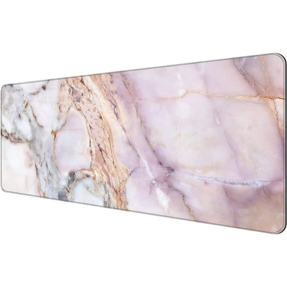 Thin Extended Gaming Mouse Pad (31.5*11.8*0.08 inch) with Stitched Edges Large Mousepad Long XXL Keyboard and Mouse pad Desk Mat for Gaming Office & Home - Pink Marble Pattern