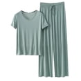 thumbnail image 1 of Thin Fabric Pajama Set For Women Loose Sleepwear Breathable Short Sleeve Pullover Top With Loose Lounging Wide Leg Pants, 1 of 8