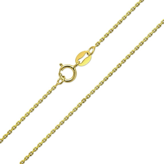 Thin Fine 14K Gold Plated .925 Sterling Silver Sparkling Diamond Cut Cable Link Chain 1MM Skinny Necklace For Women Made In Italy 16 18 Inch