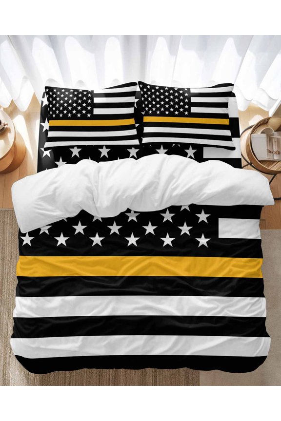 Thin Gold Bedding Duvet Cover Set Twin 4 Pieces Line Dispatchers Dispatch Communications Officer American Flag Bedding Set with Zipper Closure,1 Comforter Cover 68x86 In 1 Flat Sheet&2 Pillow Cases