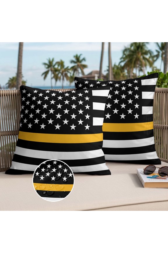Thin Gold Outdoor Waterproof Throw Pillow Covers Set of 2, 16"x16", Line Dispatchers Dispatch Communications Officer American Flag Decorative Pillow Covers Outside Cushion Case for Patio Porch Garden