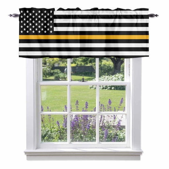 Thin Gold Valances for Windows, Line Dispatchers Dispatch Communications Officer American Flag Valance Window Treatment Rod Pocket Short Curtains Valances for Kitchen Bathroom 54"W x 18"L