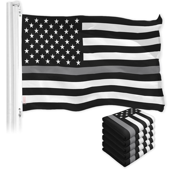 Thin Gray Line American Flag 3x5FT 5-Pack Printed 150D Polyester By G128