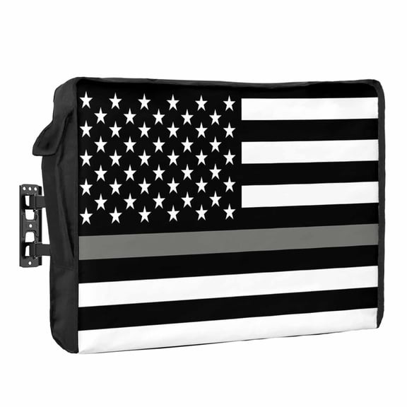 Thin Gray Outdoor TV Cover 30 to 32 inch Weatherproof Waterproof, Line Law Enforcement Correctional Corrections Guards Officers TV Enclosures with Remote Control Pocket Outside Flat Screen Protector