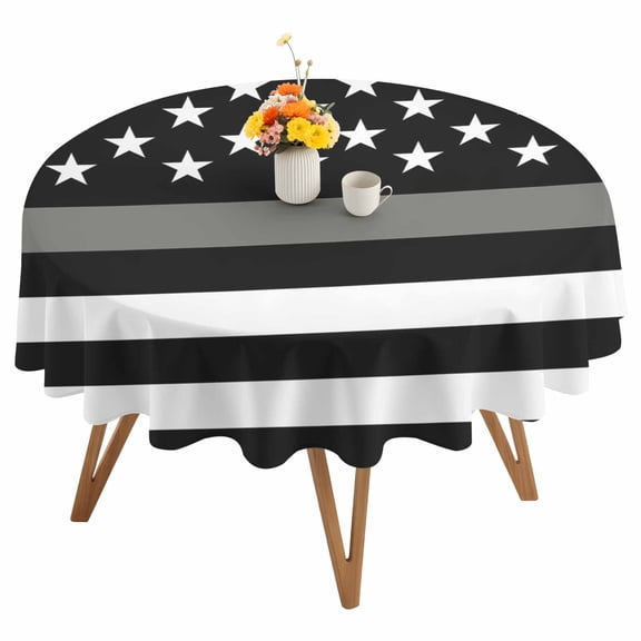Thin Gray Round Tablecloth 54 inches Line Law Enforcement Correctional Corrections Guards Officers Waterproof Oil-Proof Table Cloth Round Table Cover for Holiday Party Picnic Dinner Decor
