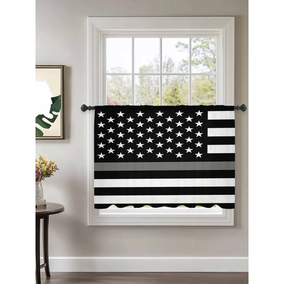 Thin Gray Sheer Curtains 54 Inch Long 1 Panel Line Law Enforcement Correctional Corrections Guards Officers Voile Cafe Curtains Light Filtering Window Treatments for Kitchen Basement 52" x 54"