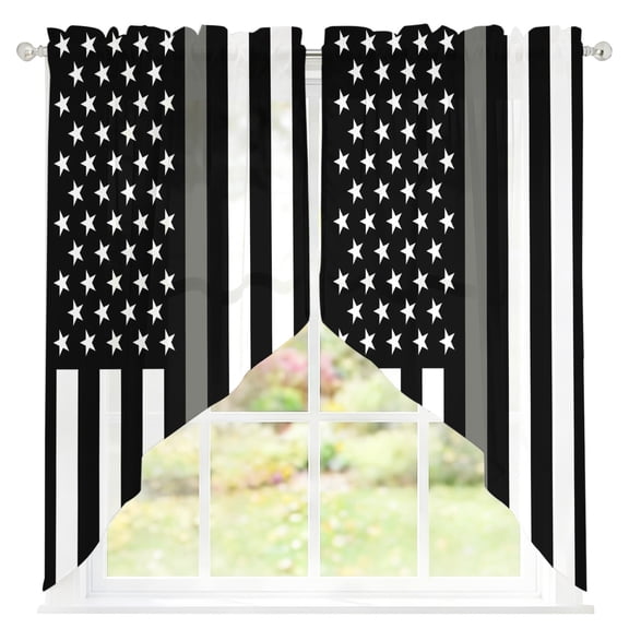 Thin Gray Sheer Curtains Swag Valances for Windows Line Law Enforcement Correctional Corrections Guards Officers Rod Pocket Small Window Curtain for Kitchen Living Room Bedroom, 1 Pair 36"W x 36"L