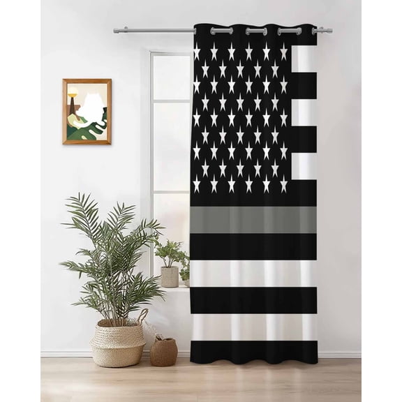 Thin Gray Thermal Insulated Blackout Curtains for Bedroom 84 Length Line Law Enforcement Correctional Corrections Guards Officers Room Darkening Curtain 1 Panel Grommet Window Drape for Living Room