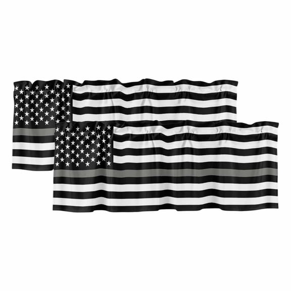 Thin Gray Valances for Windows 2 Panels Line Law Enforcement Correctional Corrections Guards Officers Rod Pocket Kitchen Curtain Valance Small Window Treatment for Living Room Bathroom 42x12 Inch