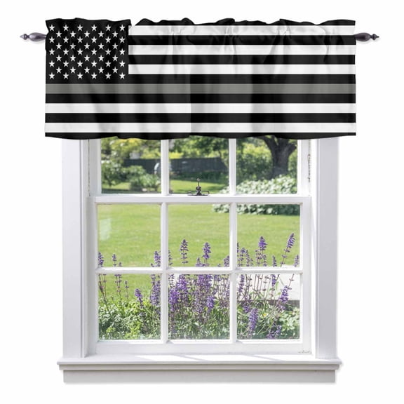 Thin Gray Valances for Windows, Line Law Enforcement Correctional Corrections Guards Officers Valance Window Treatment Rod Pocket Short Curtains Valances for Kitchen Bathroom 56"W x 16"L