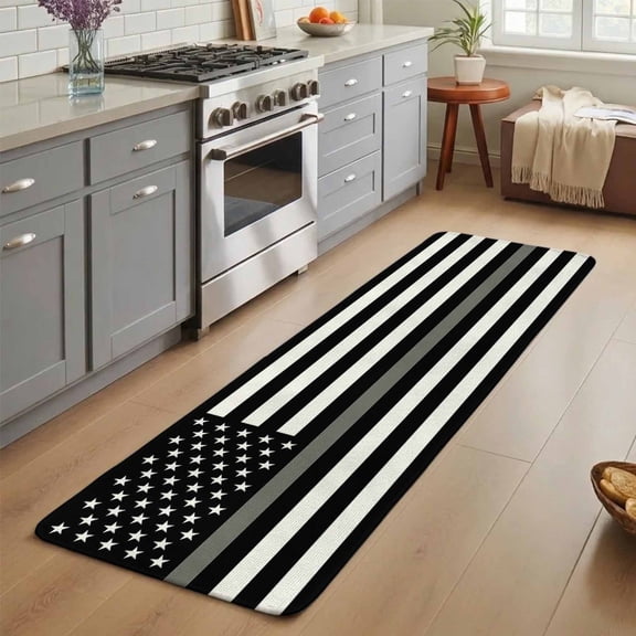 Thin Gray Washable Runner Rug 3X5 ft Line Law Enforcement Correctional Corrections Guards Officers Non-Slip Hallway Runner Rug, Linen Kitchen Runner Mats, Indoor Floor Carpet for Entryway Bedroom