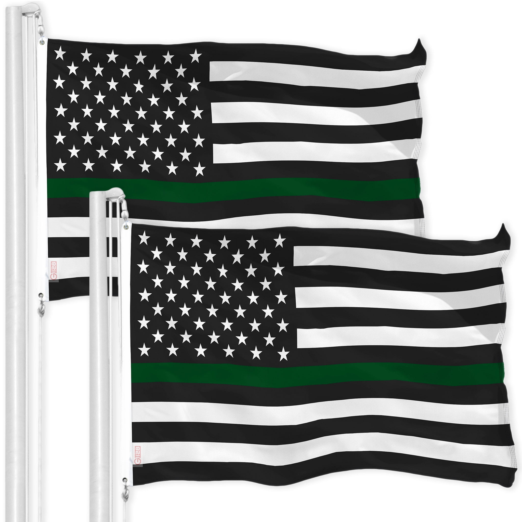 Thin Green Line American Flag 3x5FT 2-Pack Printed 150D Polyester By G128