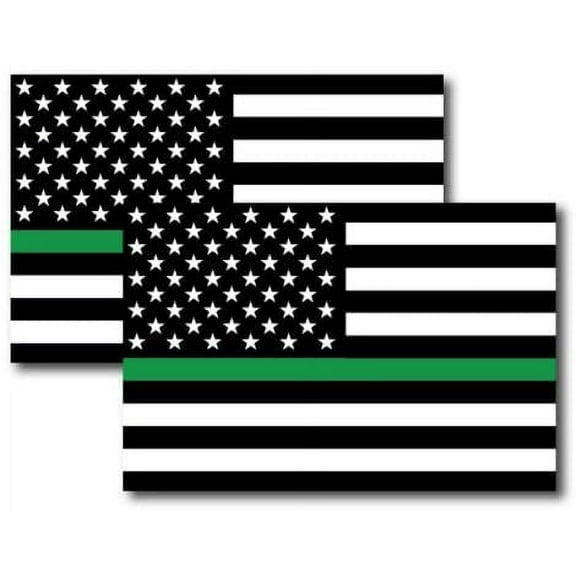 Thin Green Line American Flags, 2 Pack, 3" x 5" Decals - in Support of Our Feds, Border Patrol Agents and Rangers