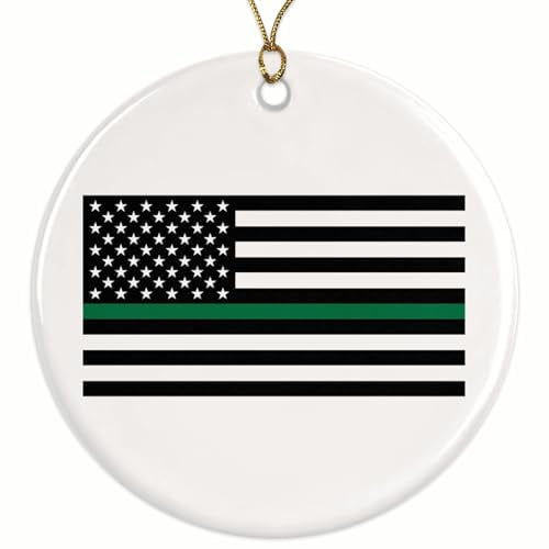 Thin Green Line Magnet - Military Force - Federal Agents - Border Patrol - 2.8" Round Ornament - Gold String Included - UV Printed Design - Glossy Ceramic - BMCO0856