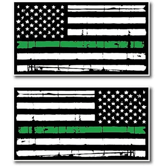 Thin Green Line Tattered 2 Pack I Support The Military Veterans Green Lives Matter Decal Sticker American Flag Car Truck (2 Pack)Mirrored Reverse