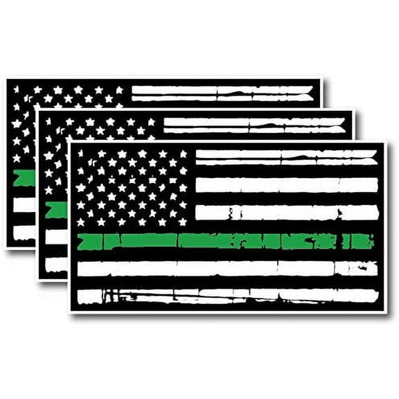 Thin Green Line Tattered 3 Pack TGL I Support The Military Veterans Decal Sticker American Flag Car Truck