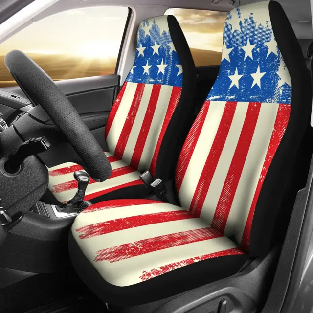 Thin Green Line US Flag Car Seat Covers Support Border Patrol Car