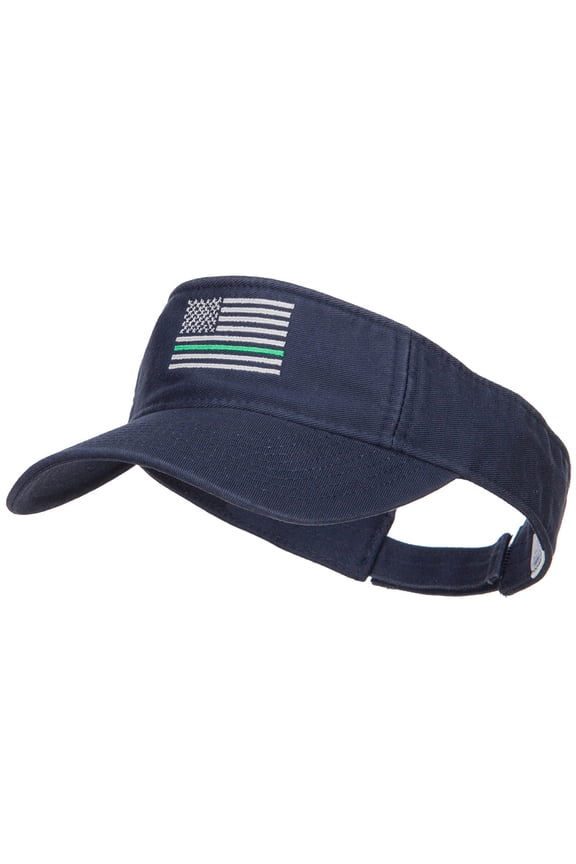 Thin Green Line USA Flag Embroidered Washed Visor - Navy OSFM