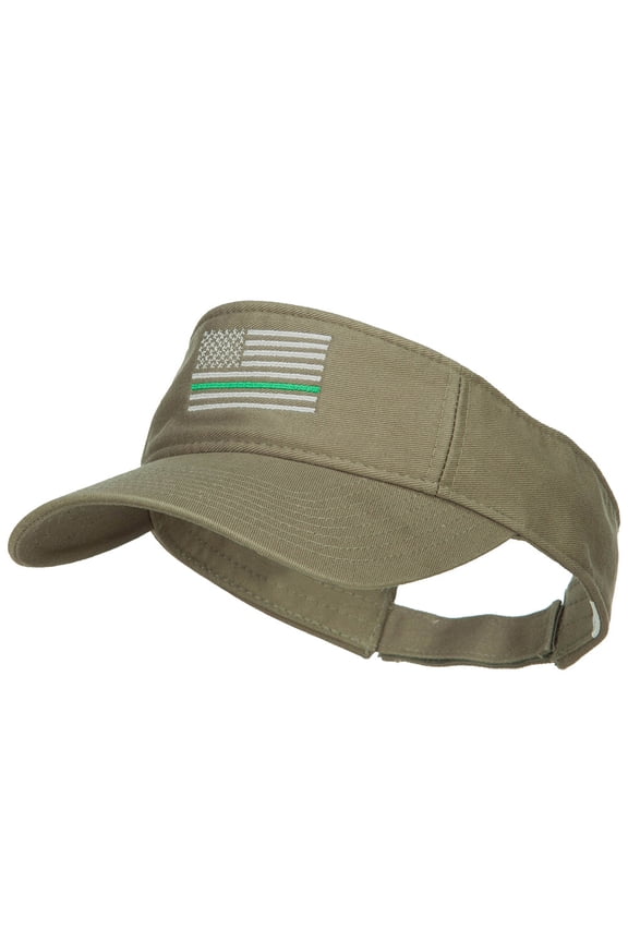 Thin Green Line USA Flag Embroidered Washed Visor - Olive OSFM