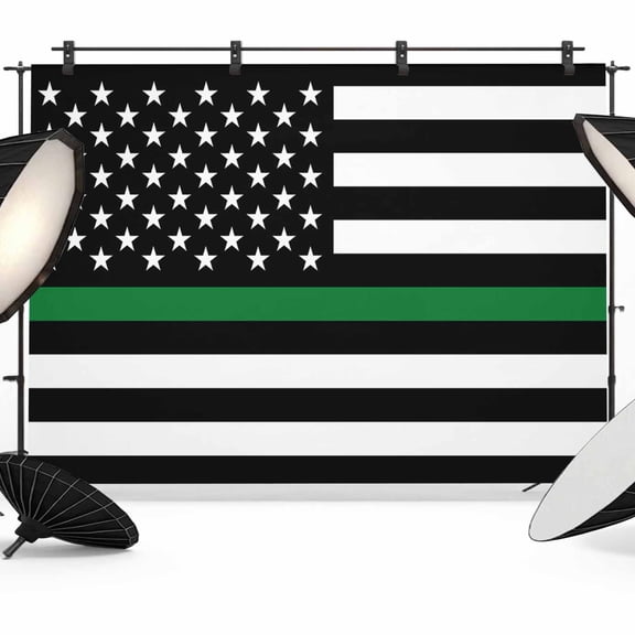 Thin Green White Line Backdrop for Photoshoot, Photography Photo Studio Background Wall Backdrop, American Flag Star Back Drop Banner Panel for Portraits Wedding Party Live Streaming Decor 7x5Ft