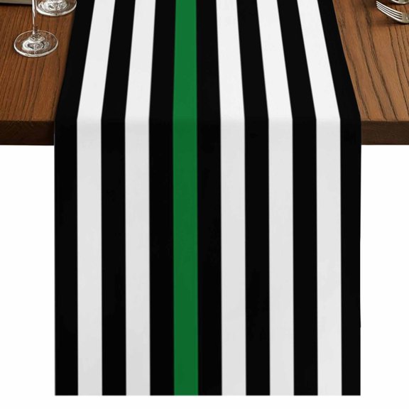 Thin Green White Line Table Runner 36 Inches Long for Dining Tables, American Flag Star Cotton Linen Table Runner Coffee Tablerunners Dresser for Kitchen Party Holiday Decorations 13"x36"