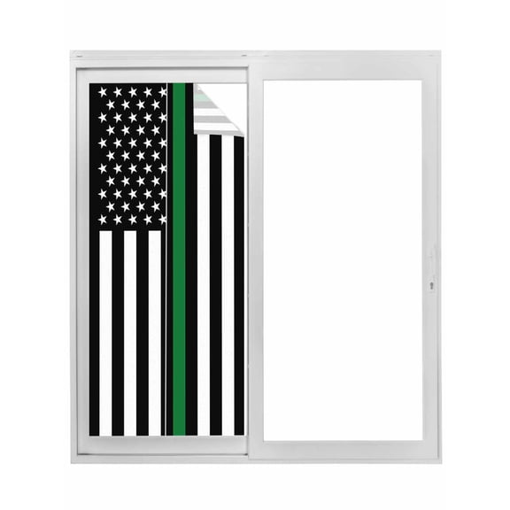 Thin Green White Line Window Privacy Film, American Flag Star Static Cling UV Sun Blocking Tint Film Heat Control Windows Films for Bedroom Bathroom, Window Stickers 23.6"x59"