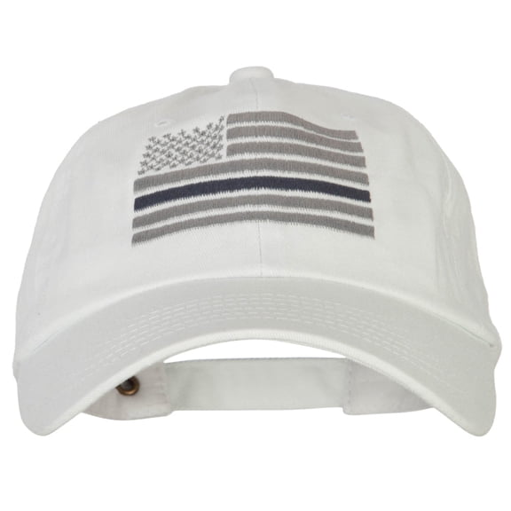 Thin Grey Line American Flag Embroidered Unstructured Cotton Washed Cap - White OSFM