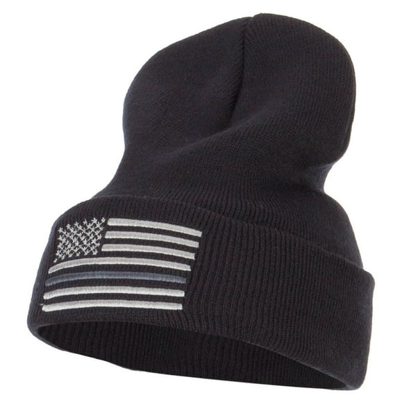 Thin Grey Line USA Flag Embroidered Long Beanie - Navy OSFM