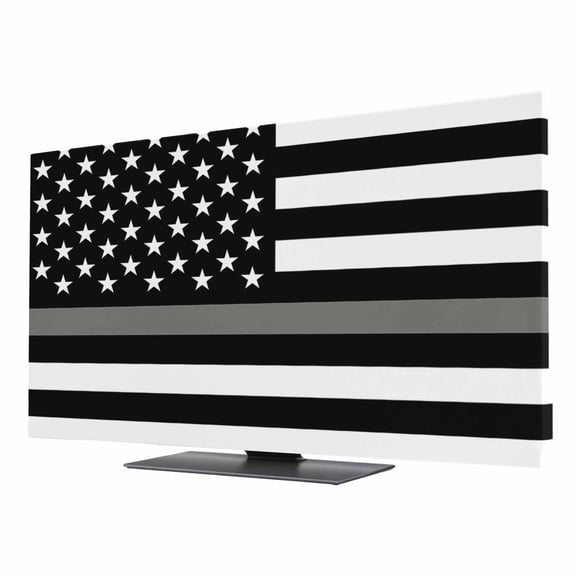 Thin Grey White Line Elastic Indoor TV Cover 24" Dust Protector, Stretch Fabric Flat Screen TV Covers, American Flag Star Universal Washable Anti-scratch Cover for Curved LCD LED OLED TVs