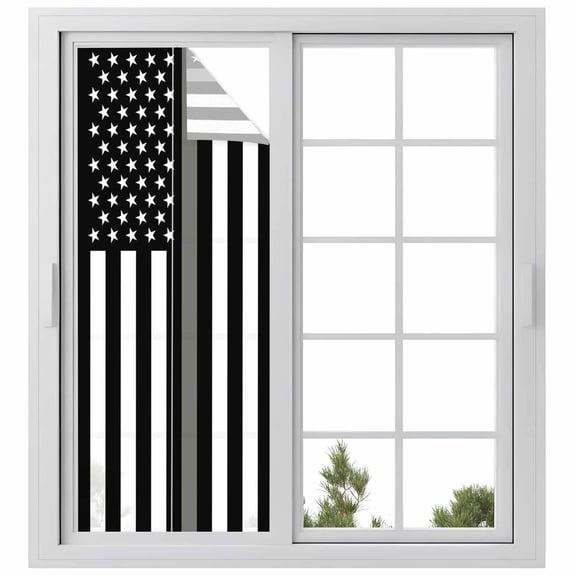 Thin Grey White Line Privacy Window Film, Decorative Frosted Glass Window Film, American Flag Star Reusable Peel and Stick Static Cling for Home Bathroom Office Glass Door 23.6"x59"