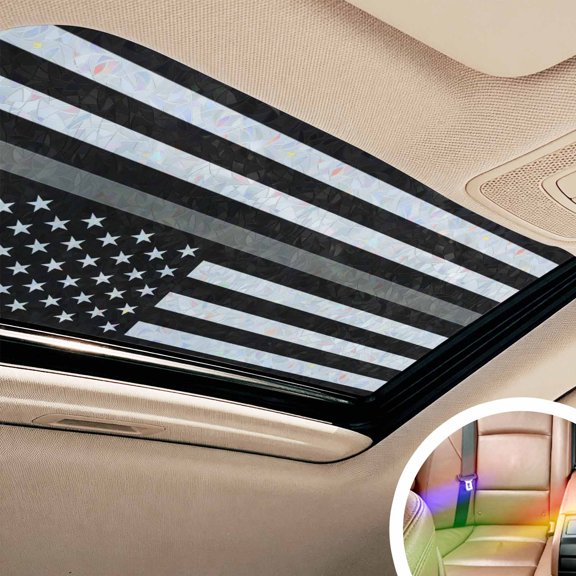 Thin Grey White Line Window Privacy Film Rainbow Static Cling Stain Glass Window Film for Glass Door, Decorative UV Blocking Sunroof Decal Sticker for Car Bathroom Home 17.7"x39.3" American Flag Star