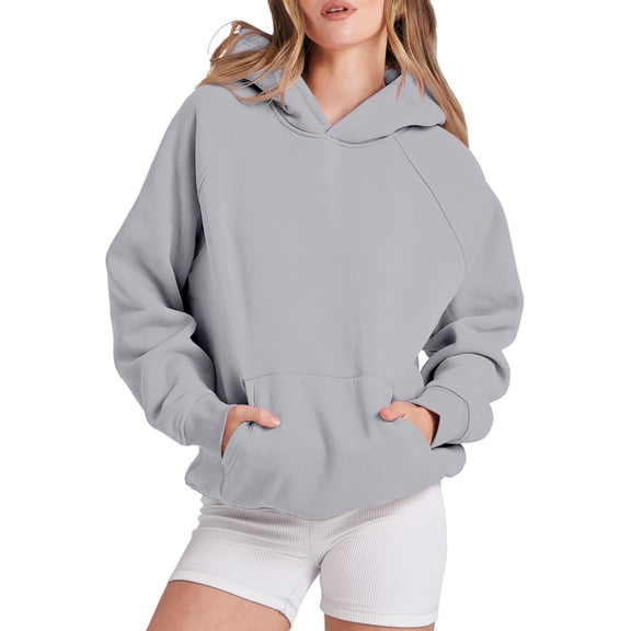 Thin Hoodies for Women, Yigetop Women Hoodies Fleece Oversized Sweatshirt Casual Basic Long Sleeve Athletic Workout Pullover Fall Clothes Drop Shoulder Hoodie Grey1 S