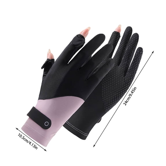 Thin Ice Silk Sun Gloves - UV Protection Driving Cycling Gloves, UPF 50+ Touchscreen, Breathable, Anti-Slip, Lightweight for Women - Black