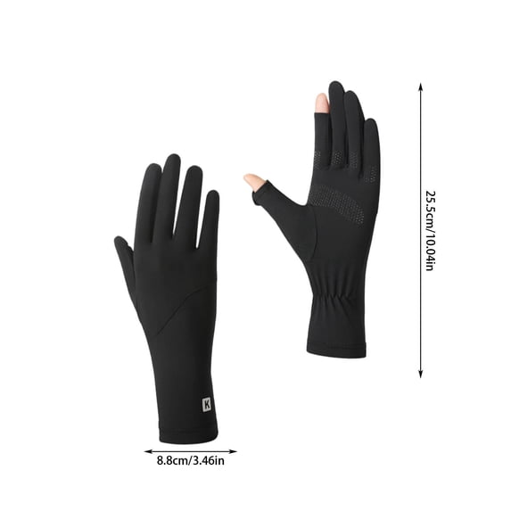 Thin Ice Silk Sun Gloves - UV Protection Driving Cycling Gloves, UPF 50+ Touchscreen, Breathable, Anti-Slip, Lightweight for Women - Black