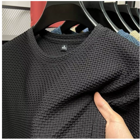 Thin - Joint Ice Silk T - Shirt For Men, Short Sleeve, Black, Xxl - Semi - Sheen Fabric, Node Textured Design, Ice Silk Feel, Lightweight Breathable, Versatile Casual
