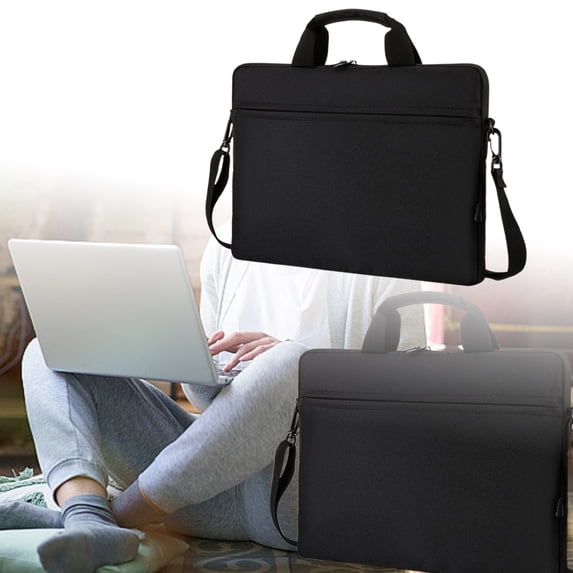 Thin Laptop Bag with Inner Liner Shoulder Strap 40x30cm for Commute and Office Black A