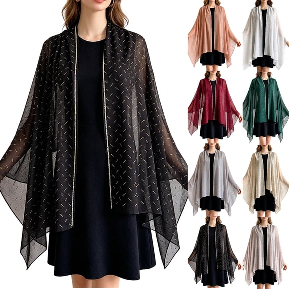 Thin Lightweight Shimmer Capes, Elegant Linear Rhinestone Open Front Ponchos, Luxurious Banquet Flowing Overdress, Dress Matching Evening Accessory Shawl with Shiny Hot Diamonds