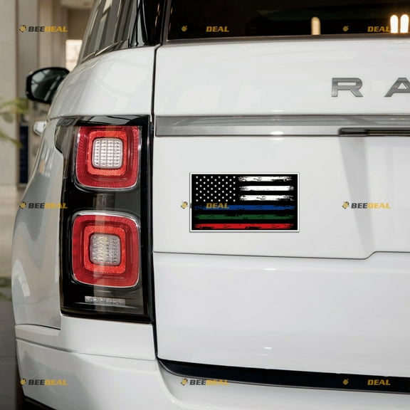 Thin Line Blue Green Red American Flag Police Military Fire Car Magnet Sticker Magnetic Decal Grunge Subdued Vintage - 4 Pack Glossy 3" 4" 5" 6" - for Truck Door Fridge Reusable Waterproof