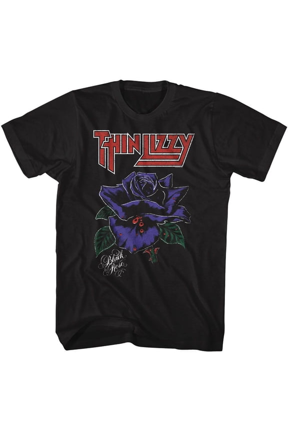 Thin Lizzy Black Rose Black Adult T-Shirt