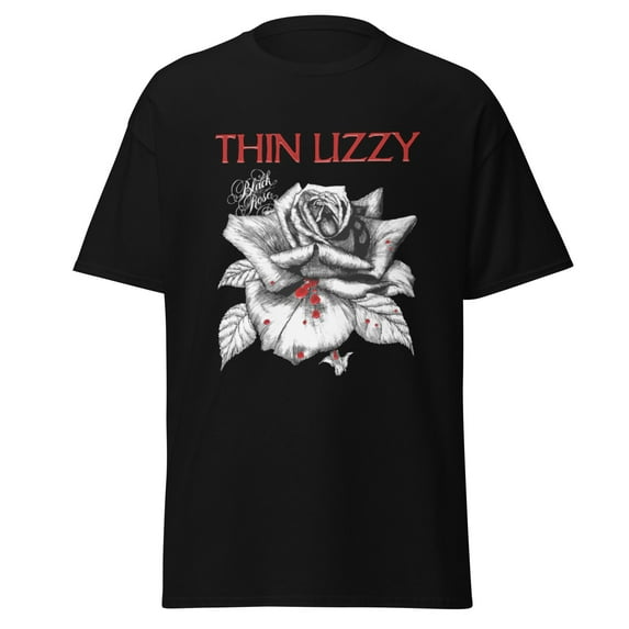 Thin Lizzy - Black - Small Rose Jumbo Print Unisex T-Shirt - Black - Small