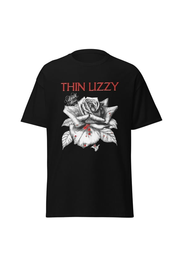 Thin Lizzy - Black - Small Rose Jumbo Print Unisex T-Shirt - Black - Small