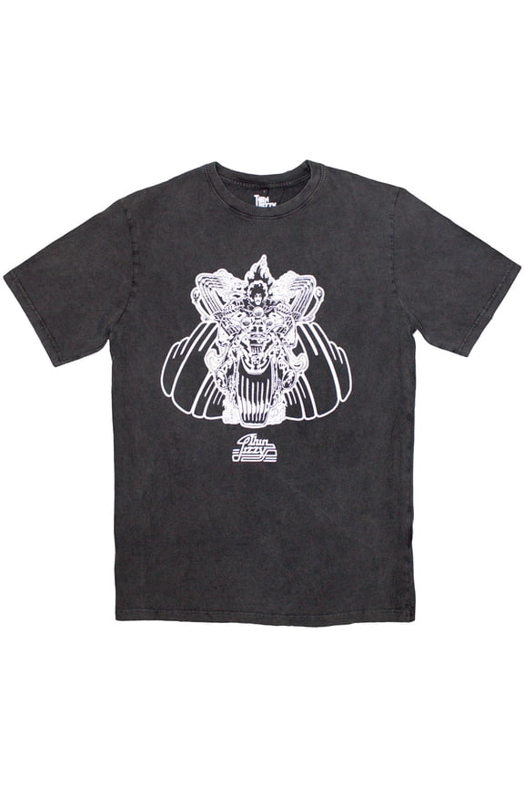 Thin Lizzy Unisex Stone Wash T-Shirt Rocker (Charcoal Grey) (Medium)