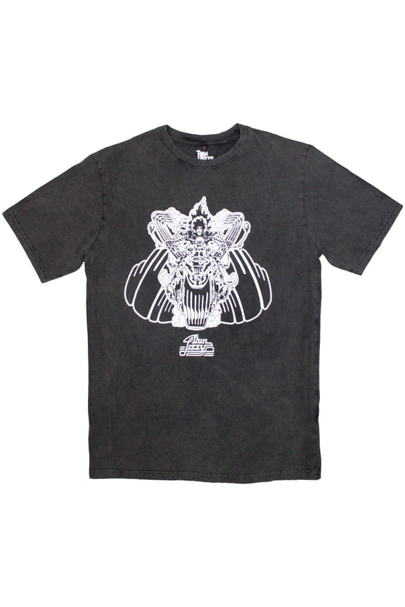 Thin Lizzy Unisex Stone Wash T-Shirt Rocker (Charcoal Grey)
