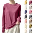 thumbnail image 1 of Thin Long Sleeve Shirts for Women Zaewscy Women's Fashion Thin Solid Color Round Neck Long Sleeve Pullover Sweater Bottoming Coat Red XXL, 1 of 6
