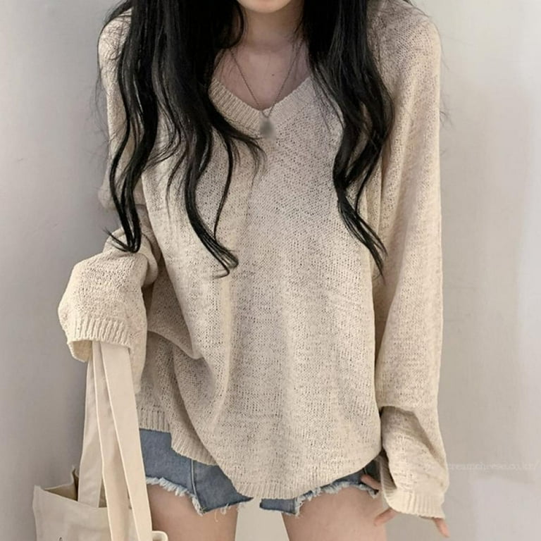 Loose V-Neck Long-Sleeved Thin Sweater Loose V-Neck Long-Sleeved Thin Sweater